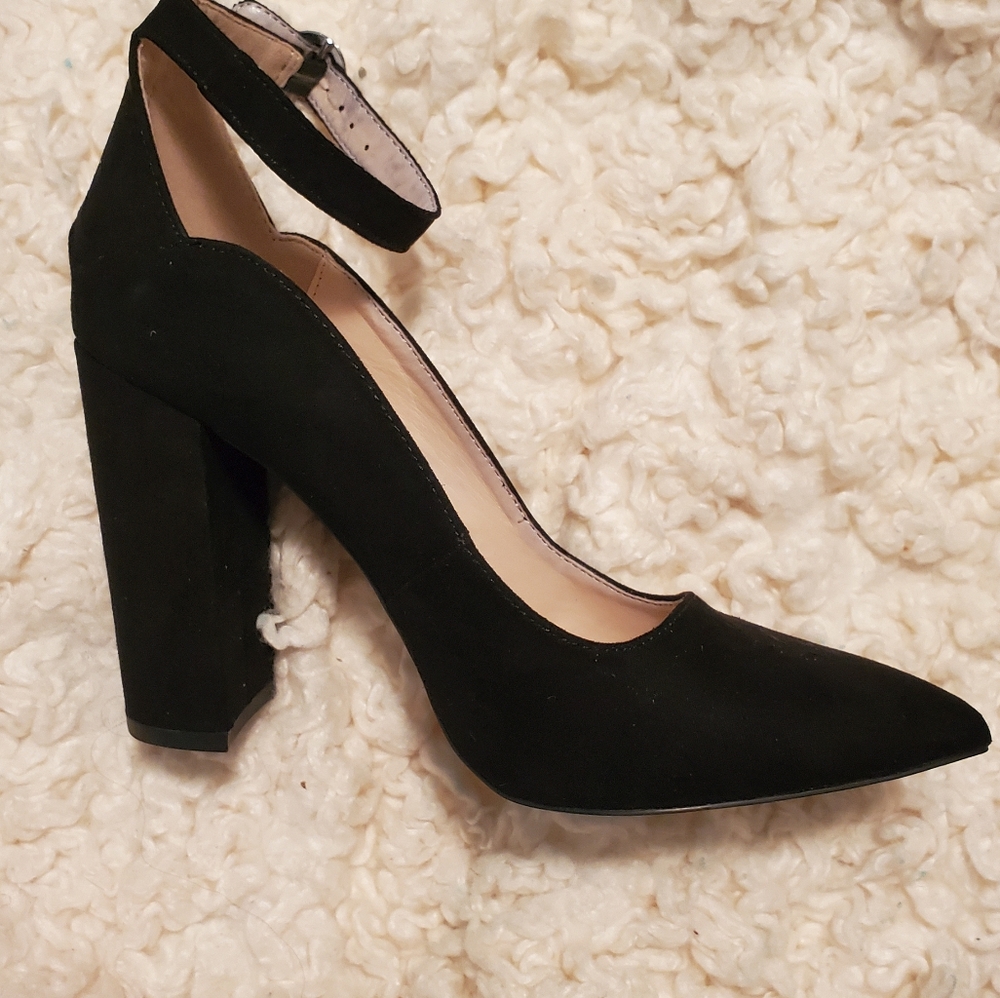 Black suede chunky heels